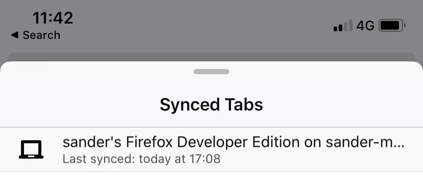 iPhone screenshot showing Firefox synced tabs last synced in the future.